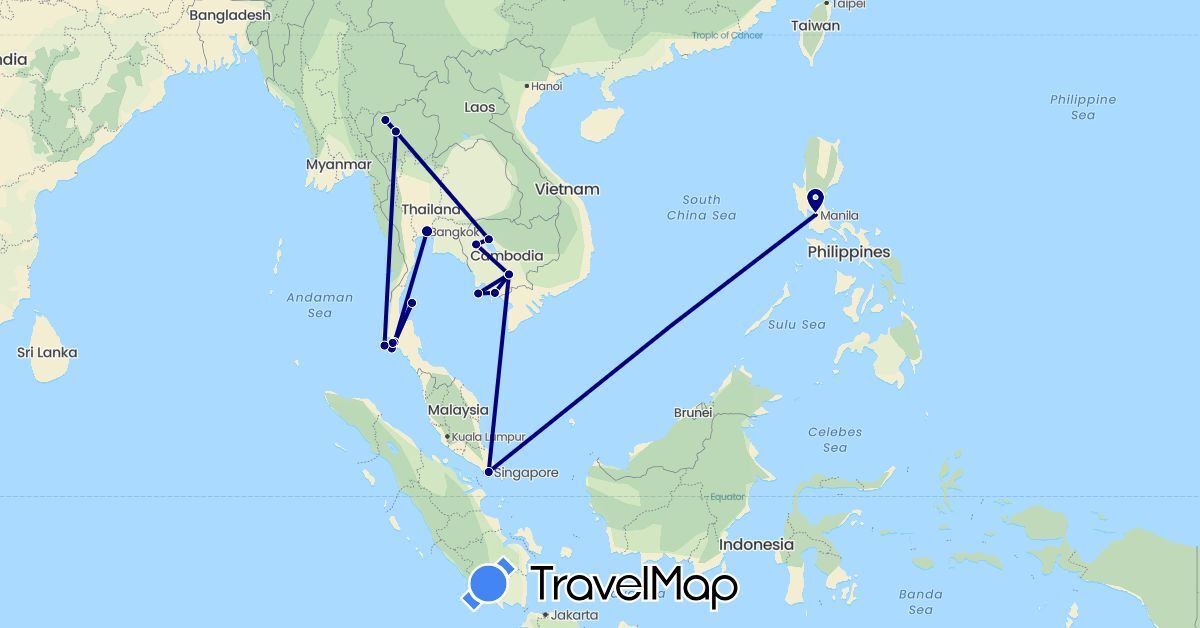 TravelMap itinerary: driving in Cambodia, Philippines, Singapore, Thailand (Asia)
